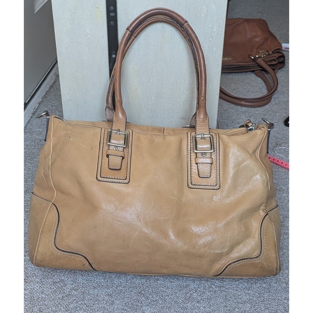 Coach Hamilton Tote Women Large Camel Tan Leather Buckle Satchel Handbag F13811 - Picture 2 of 16